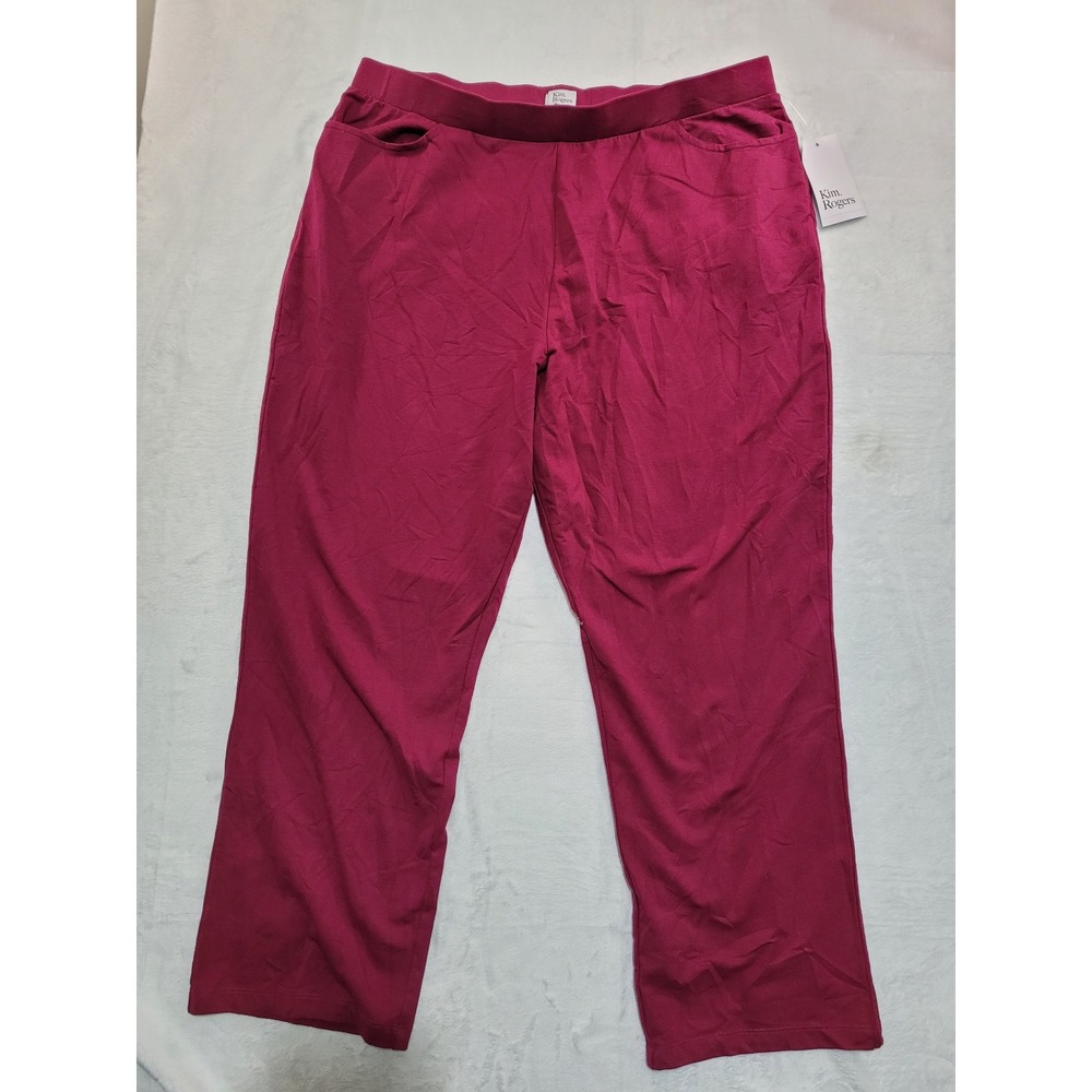 NWT Kim Rogers Comfort Pants Women PL Sangria Red Relaxed Pull-On Pockets
